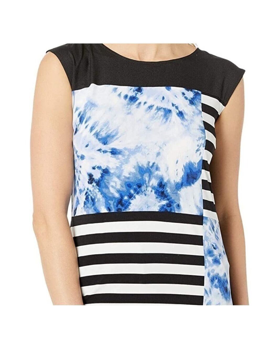 Calvine Klein Floral Striped Sleeveless Jewel Top